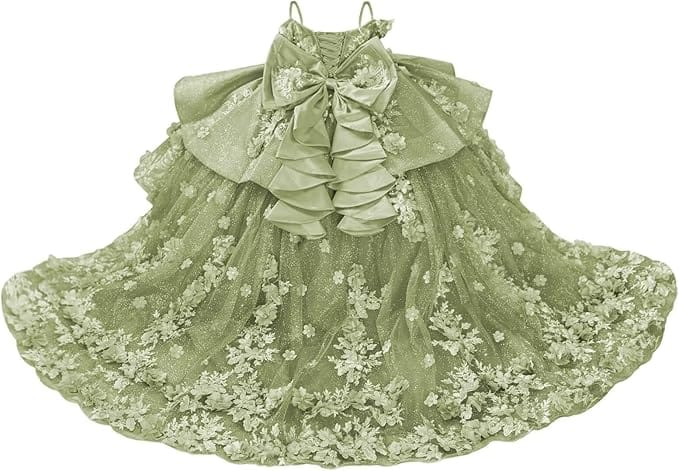 18m / Sage Sunnypetal Sparkling 3D Floral Beaded Off-Shoulder Pageant Dress for Girls