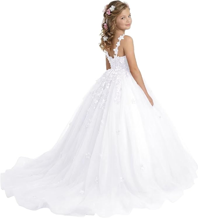 18m / White Sunnypetal Enchanted Blush Floral Lace Ball Gown Flower Girl Dress for Special Occasions