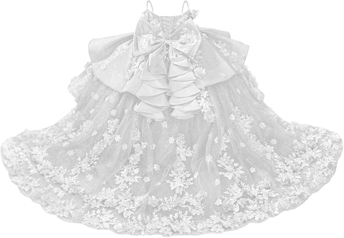 18m / White Sunnypetal Sparkling 3D Floral Beaded Off-Shoulder Pageant Dress for Girls