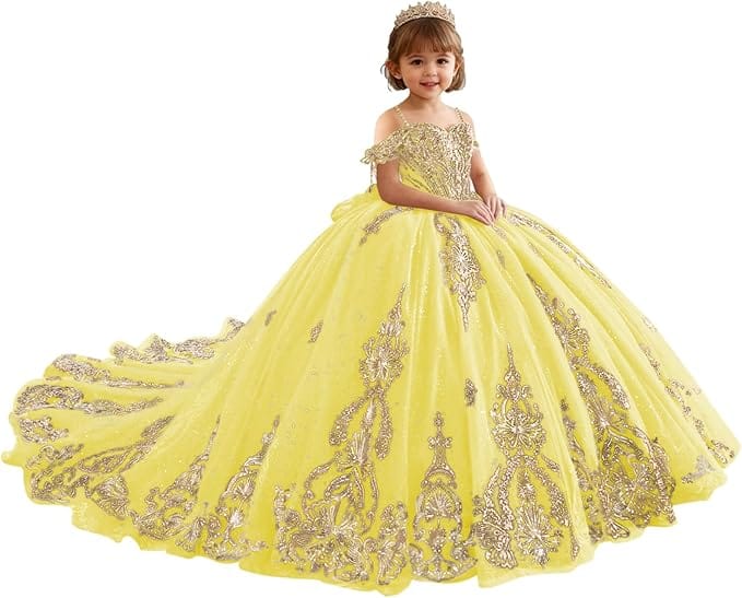 18m / Yellow Sunnypetal Luxury Red Gold Embroidery Tulle Ball Gown Flower Girl Dress with Bow