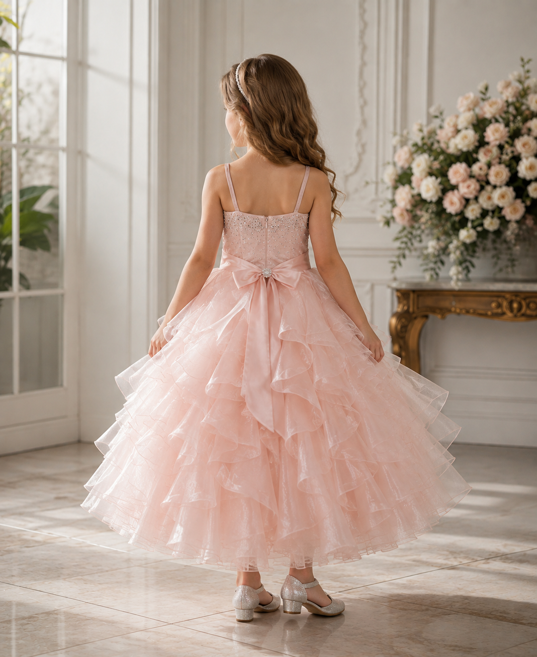 Sunnypetal Sparkling Blush Ruffle Flower Girl Dress Birthday Pageant Gown