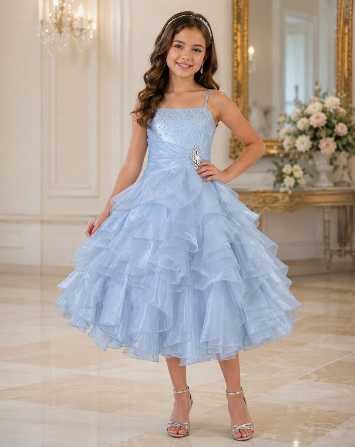 Sunnypetal Sparkling Blush Ruffle Flower Girl Dress Birthday Pageant Gown