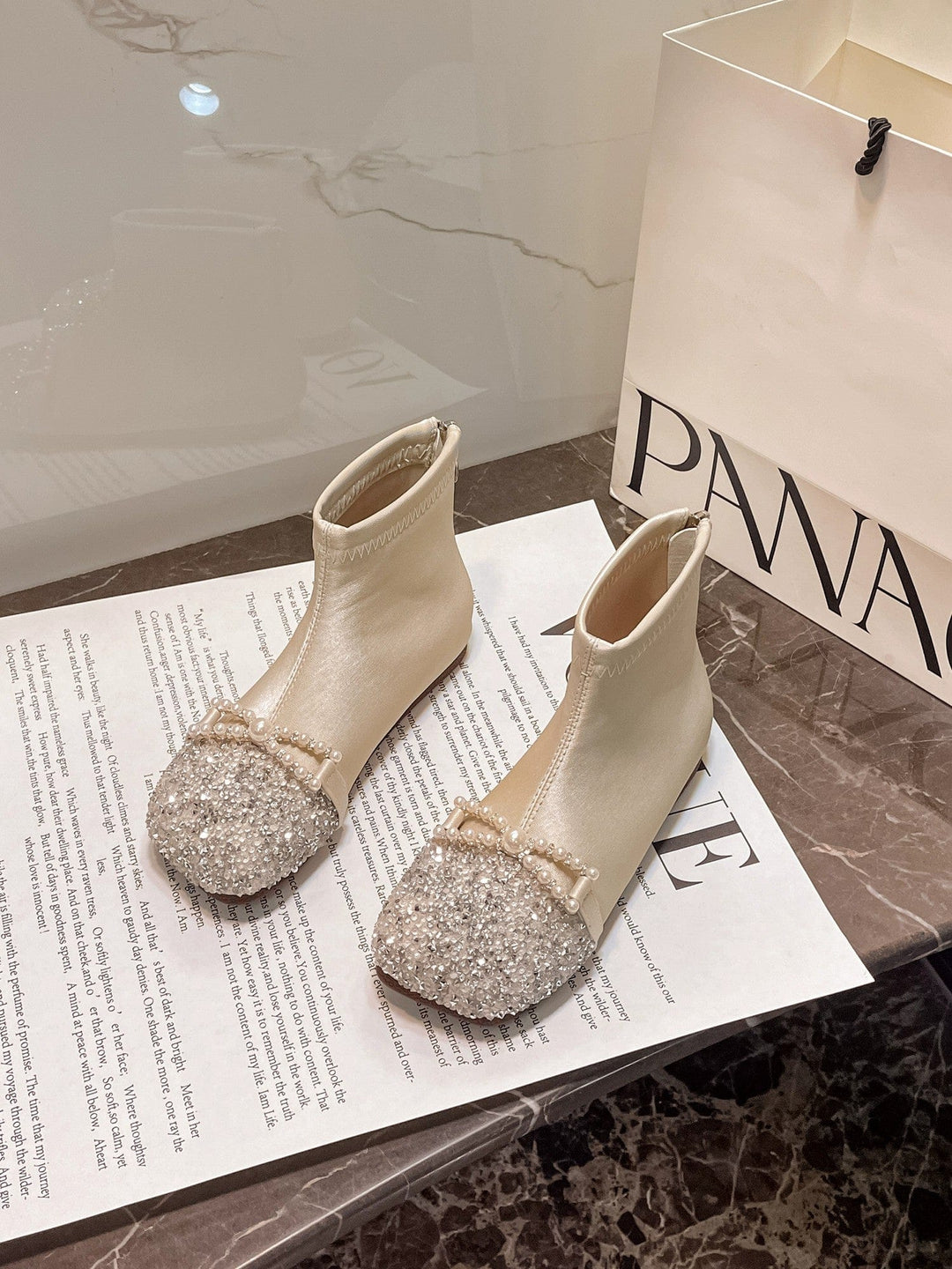 23（Lnner length 15cm） / Champagne Sunnypetal Toddler Little Girls Flower Dress Elsa Princess Soft-Soled Crystal Boots for Girls