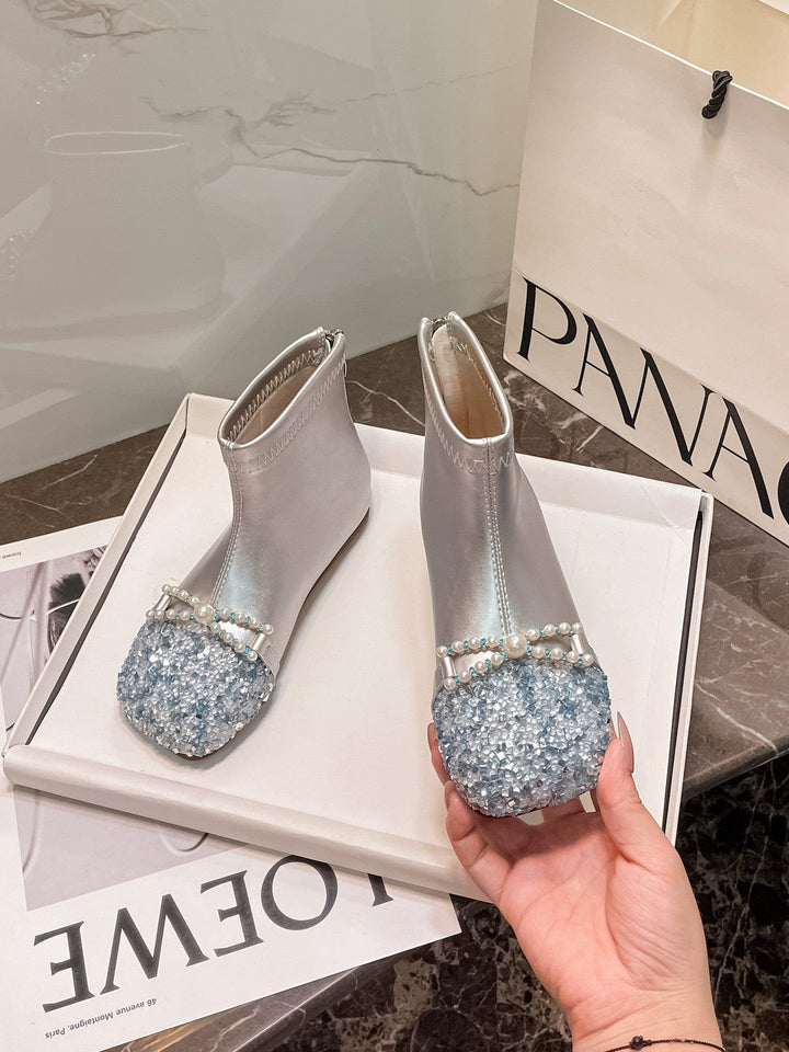 23（Lnner length 15cm） / Silver（Fleece lining） Sunnypetal Toddler Little Girls Flower Dress Elsa Princess Soft-Soled Crystal Boots for Girls