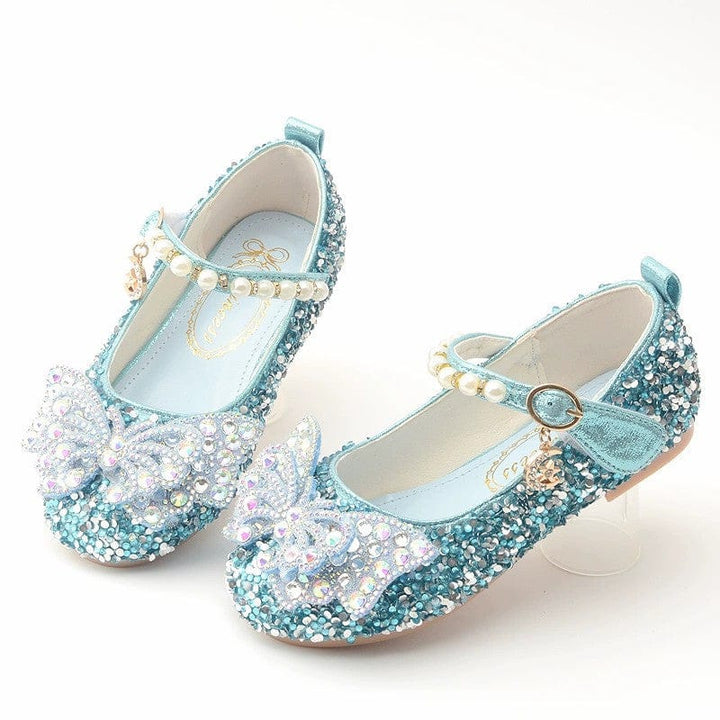 25（Lnner length 16.5cm） / Blue Sunnypetal Girls Sparkle Princess Bow Mary Jane Dress Shoes – Wedding & Party Flats