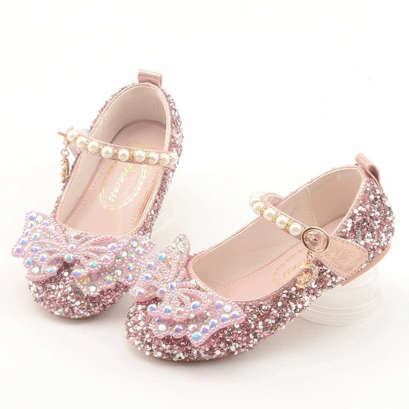 25（Lnner length 16.5cm） / Pink Sunnypetal Girls Sparkle Princess Bow Mary Jane Dress Shoes – Wedding & Party Flats