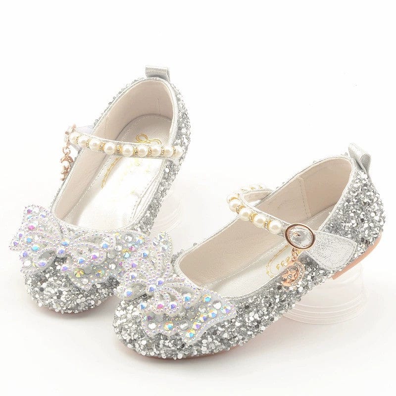 25（Lnner length 16.5cm） / Silver Sunnypetal Girls Sparkle Princess Bow Mary Jane Dress Shoes – Wedding & Party Flats