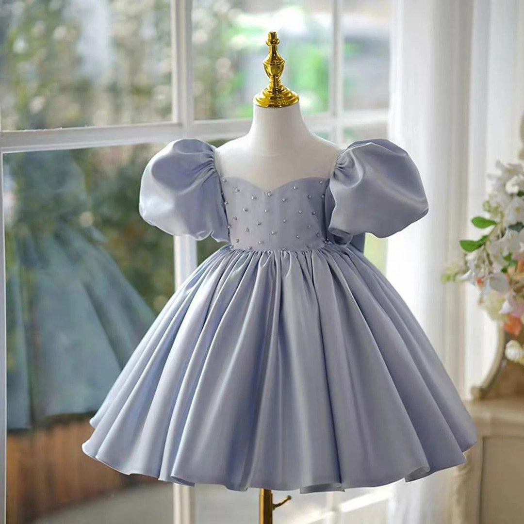 3m / Blue Sunnypetal Blue Kids 1st Toddler Birthday Dress with Bow&Pearls