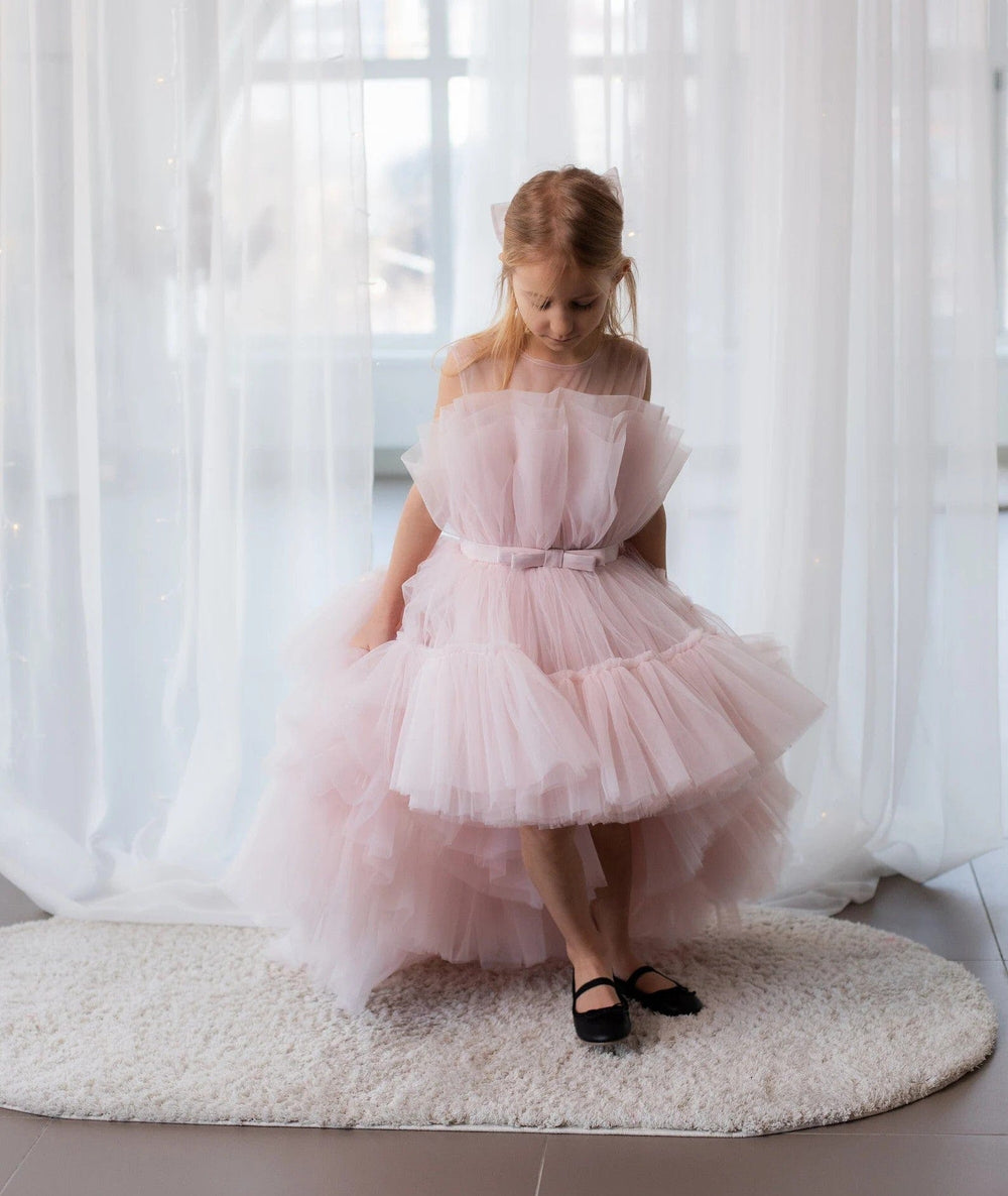 3m / Blush Pink Sunnypetal Blush Pink High Low Princess Pageant Toddler Girl Dress