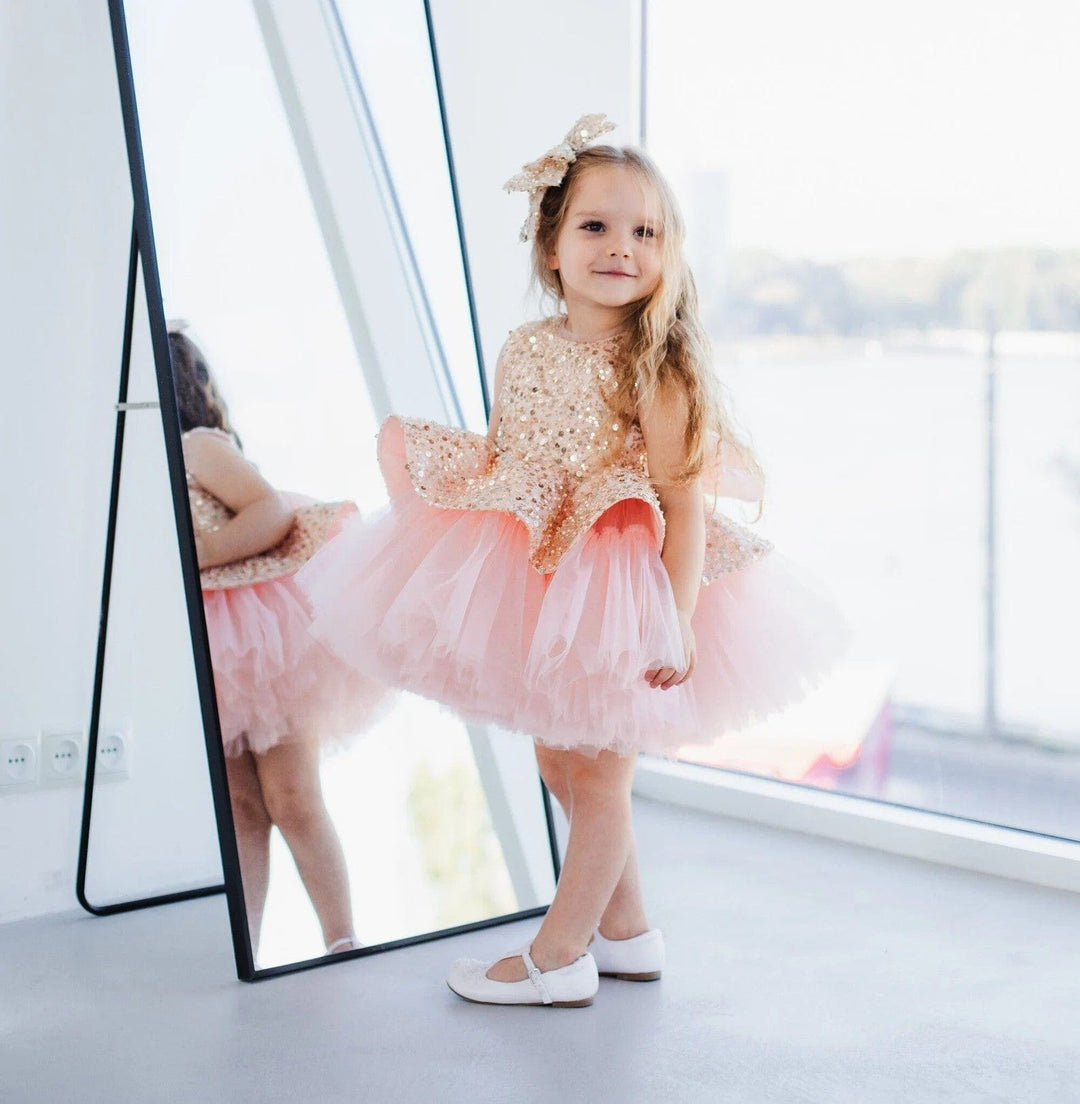 3m / Blush Pink Sunnypetal Sparkling Sequin Pink Tulle Birthday Baby Girl Tutu Dress