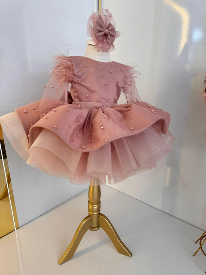 3m / Dusty Rose Sunnypetal Dusty Rose Puffy Satin Tulle Baby Toddler Girl Pageant Birthday Dress