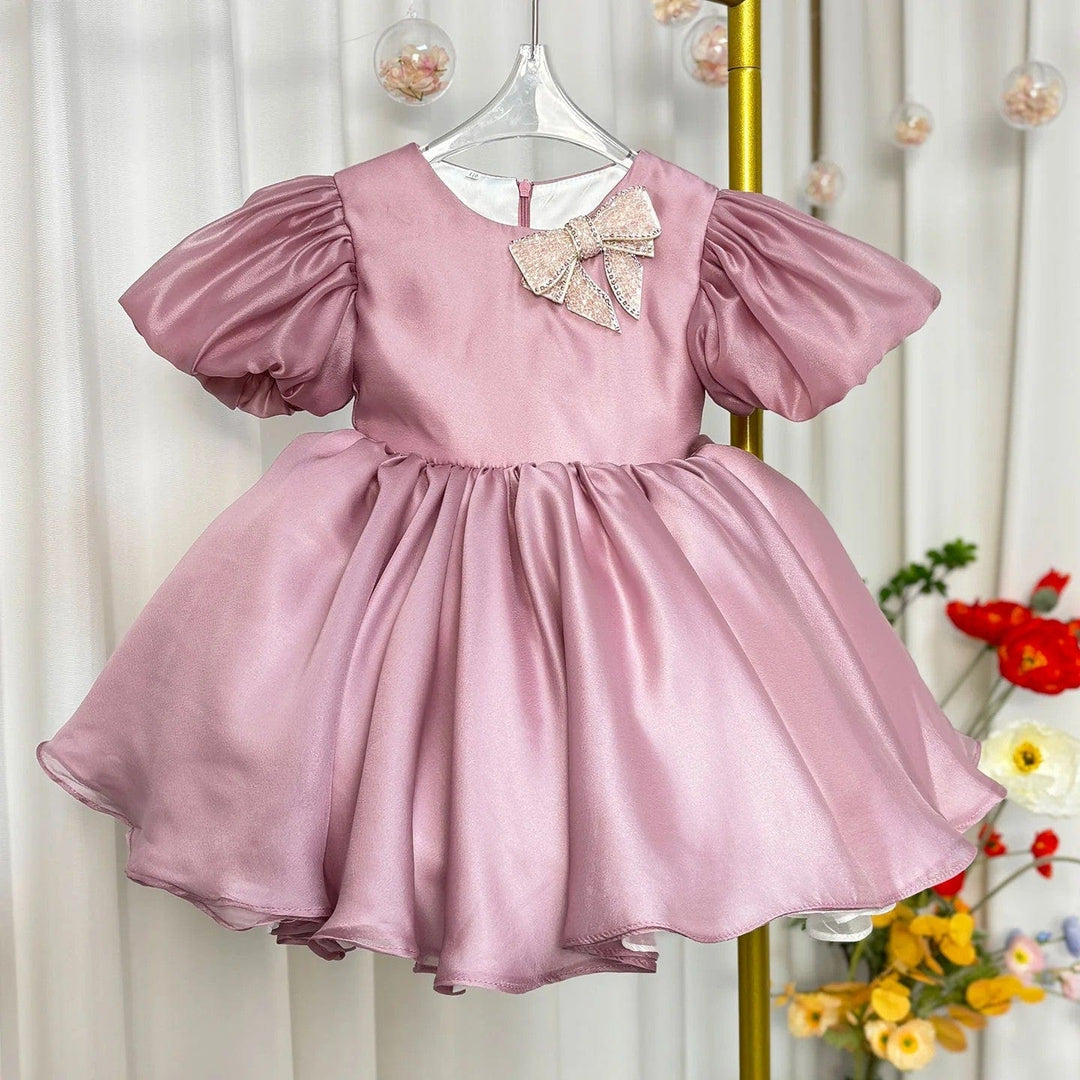 3m / Dusty Rose Sunnypetal Elegant Dusty Rose Flower Girl Dress Birthday Princess Dress with Bow