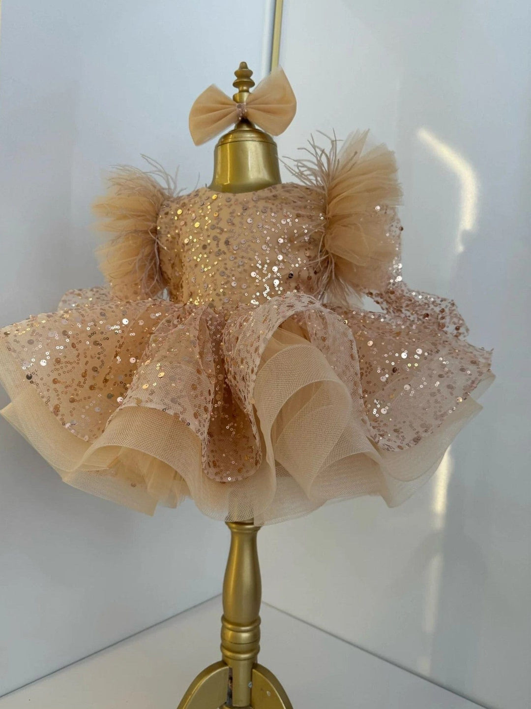 3m / Gold Sunnypetal Gold Puff Sleeves Sequined Princess Baby Toddler Girl Dress