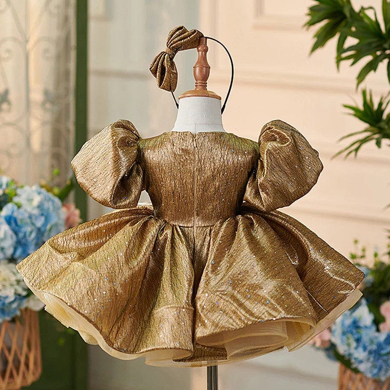 3m / Gold Sunnypetal Luxurious Dusty Pink Lace Appliques Ball-Gown 1st Birthday Girl Dress