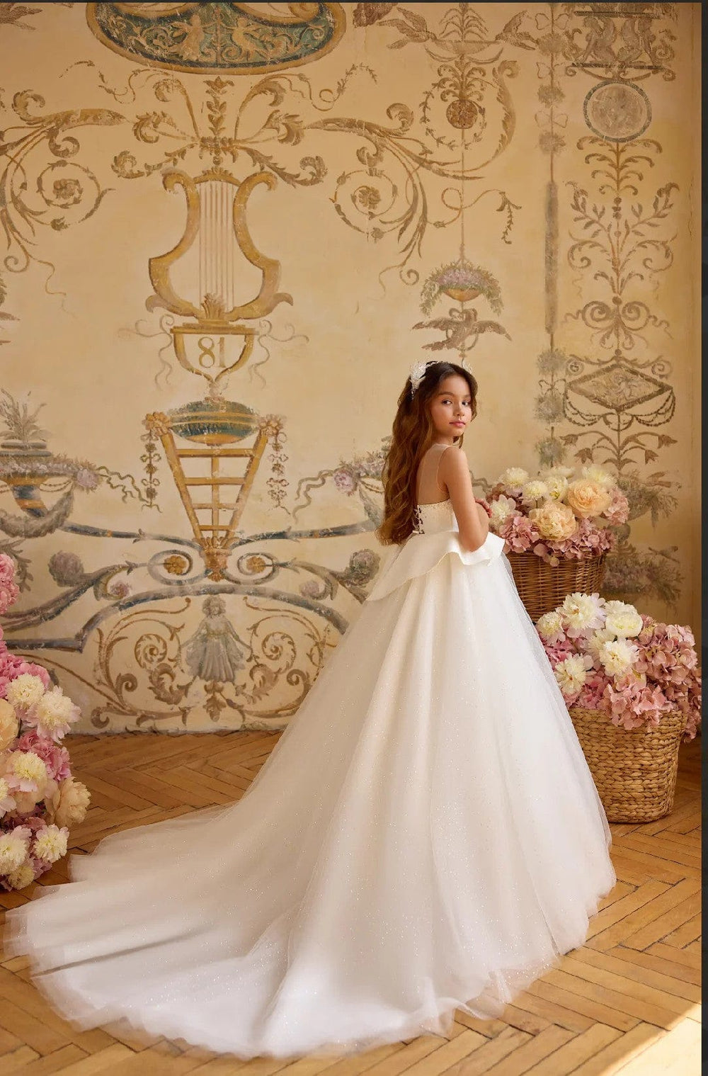 3m / Ivory(Satin)+ Ivory Sunnypetal Sleeveless Ivory Tulle Princess Flower Girl Dresses