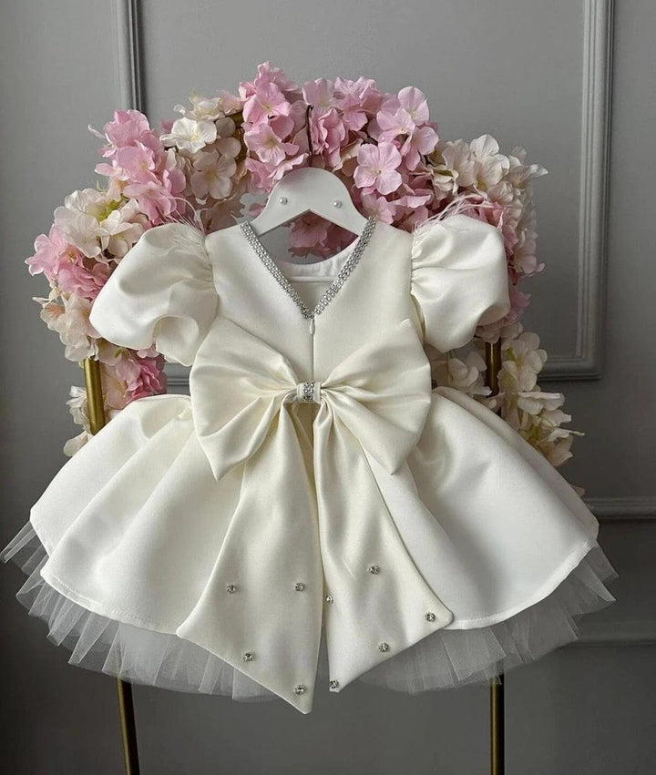 3m / Ivory Sunnypetal Ivory Satin Knee-Length Flower Girl Dresses for Wedding