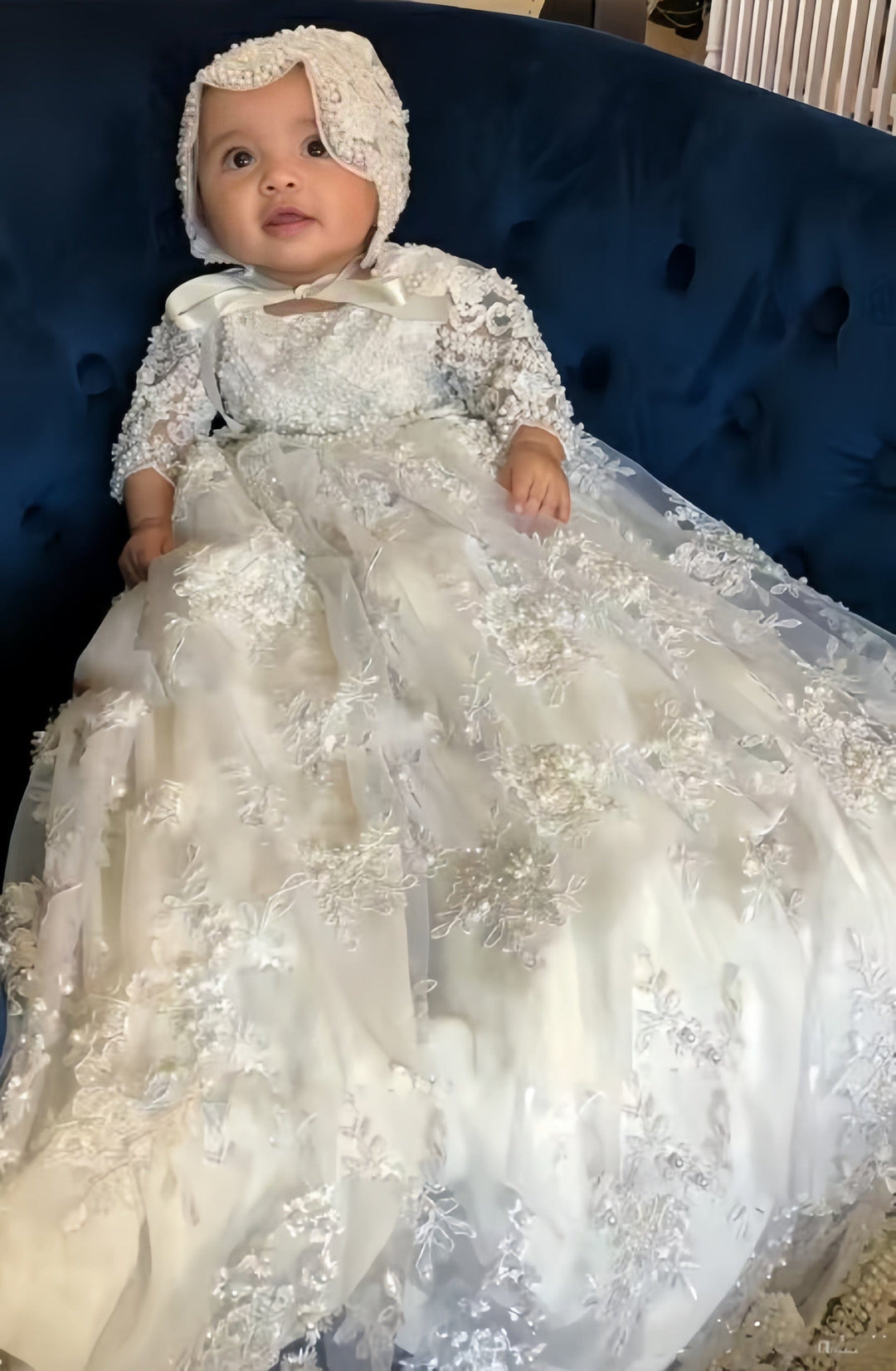 3m / Ivory Without Headdress Sunnypetal Baby Infant Girls Christening Gowns With Lace Applique Baptism Dress