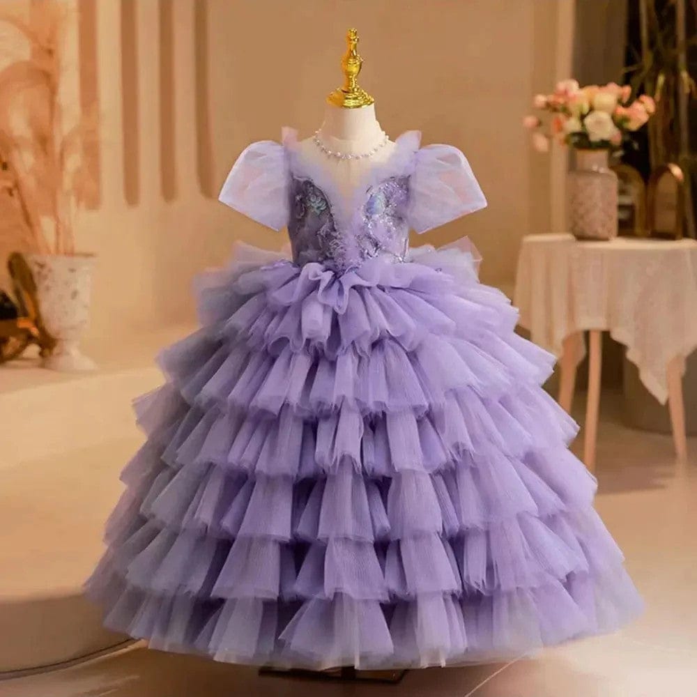 3m / Lavender Sunnypetal Dreamy Lavender Layered Tulle Princess Flower Girl Dress