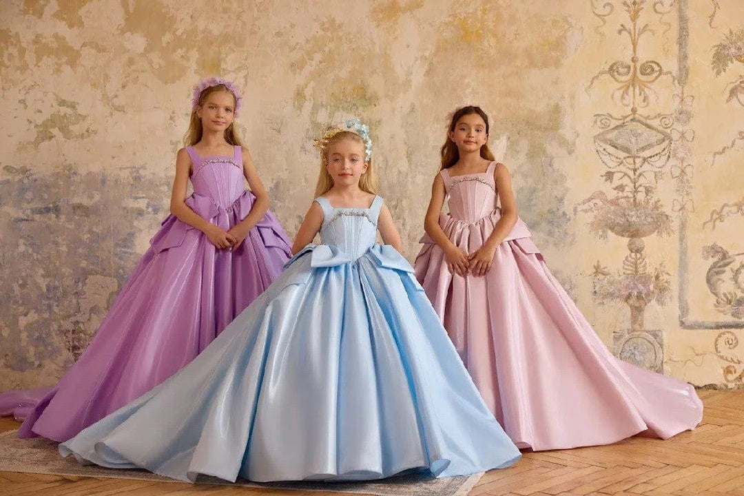 3m / Lavender Sunnypetal Exquisite Satin Flower Girl Gown