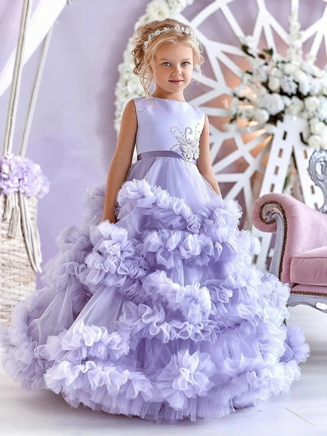 3m / Lavender Sunnypetal Little Princess Dream - Ruffle Tulle Flower Girl Dress