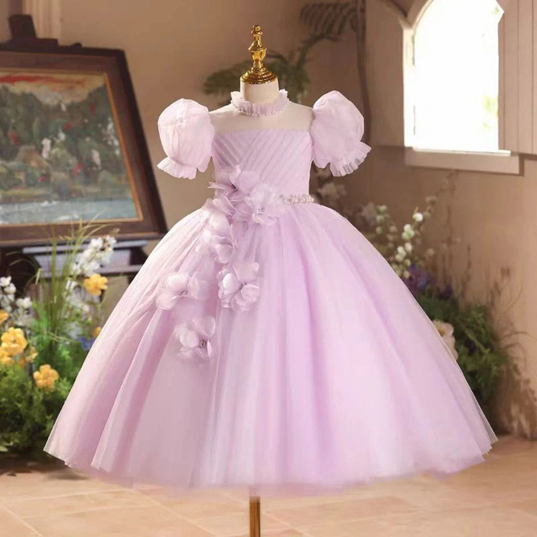 3m / Lilac Sunnypetal Dreamy Lilac 3D Floral Appliqué Tulle Flower Girl Dresses
