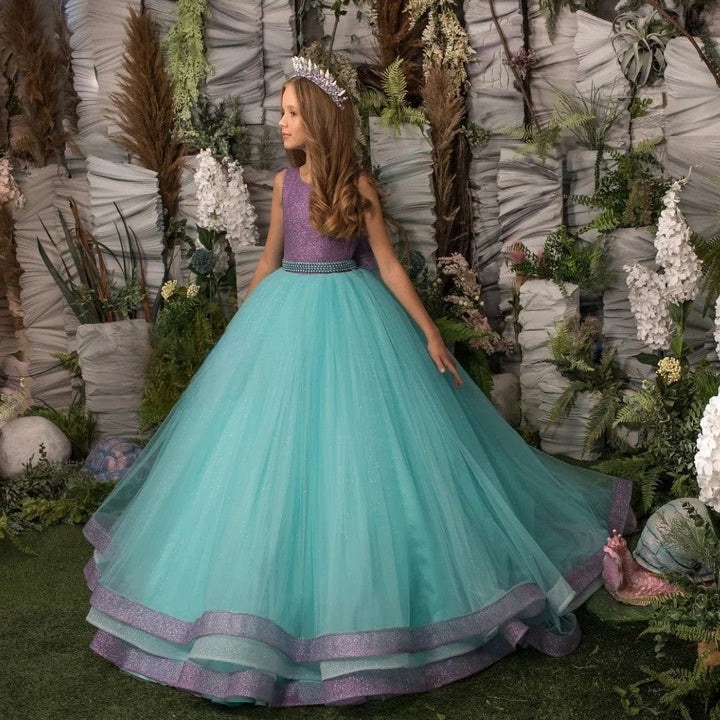 3m / Picture Color Sunnypetal Ball-Gown Purple Glitter Flower Girl Dresses Tulle Beaded With Bow