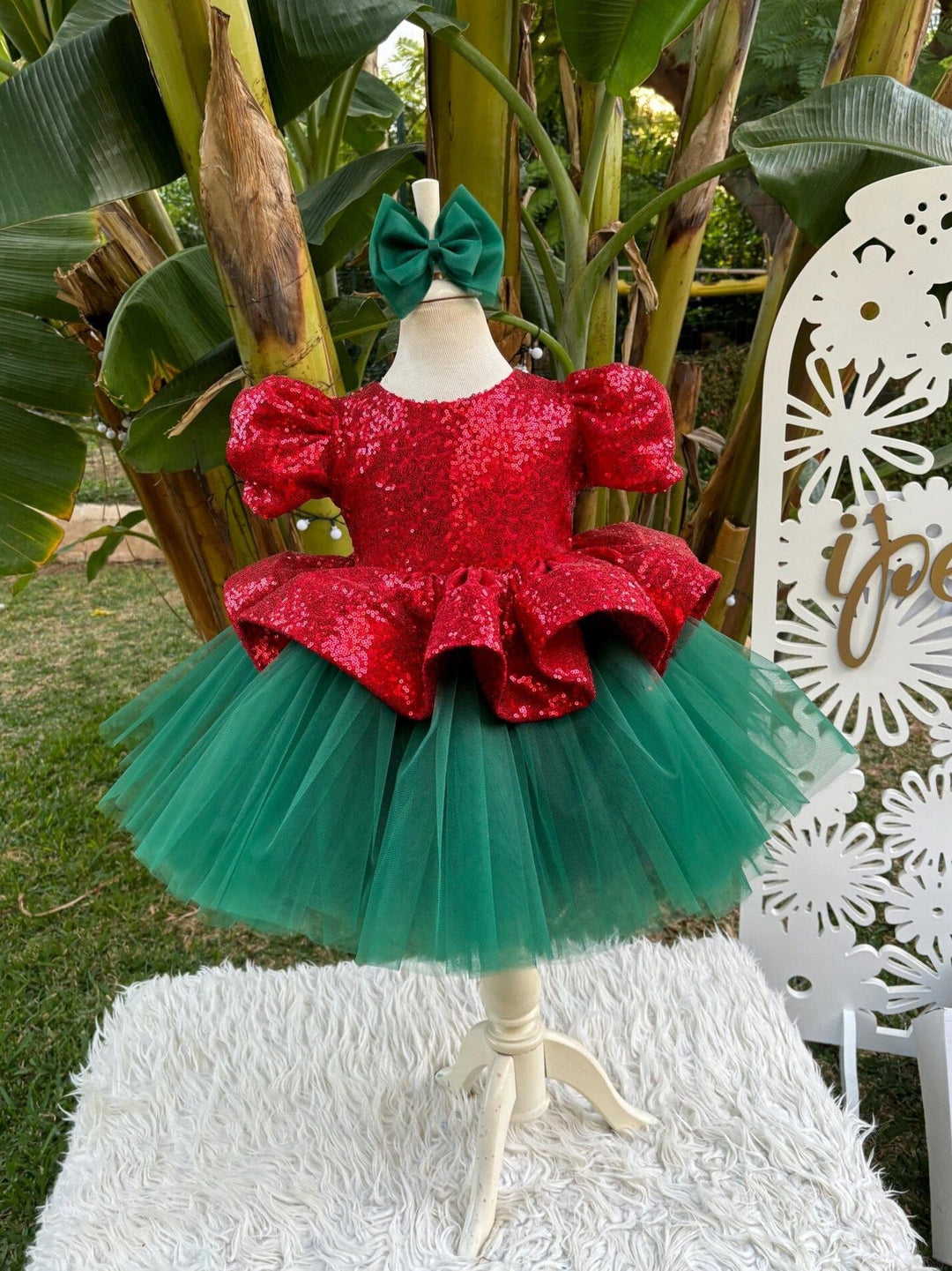 3m / Picture Color Sunnypetal Noel Red & Green Sparkle Flower Girl Dress – Holiday Party and Birthday Outfit