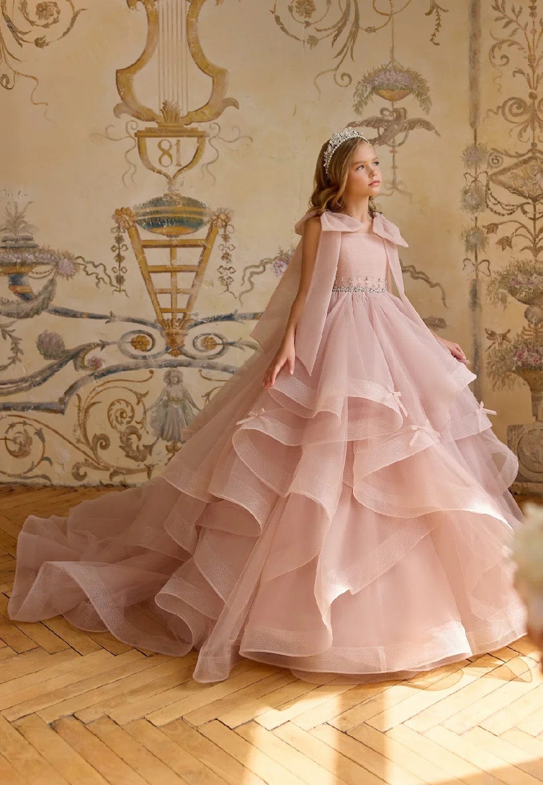 3m / Pink Sunnypetal Charming Pink Layered Tulle Birthday Dress with Shoulder Bows