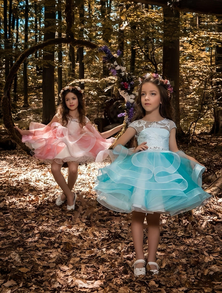 3m / Pink Sunnypetal Enchanted Floral Appliqué Tulle Ball Gown for Little Princesses