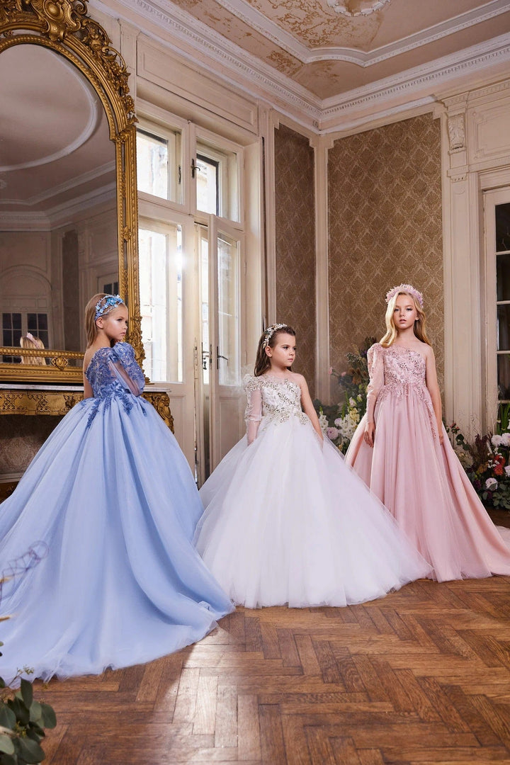3m / Pink Sunnypetal Exquisite One Shoulder Long Sleeve Sequin Flower Girl Dress for Special Occasion