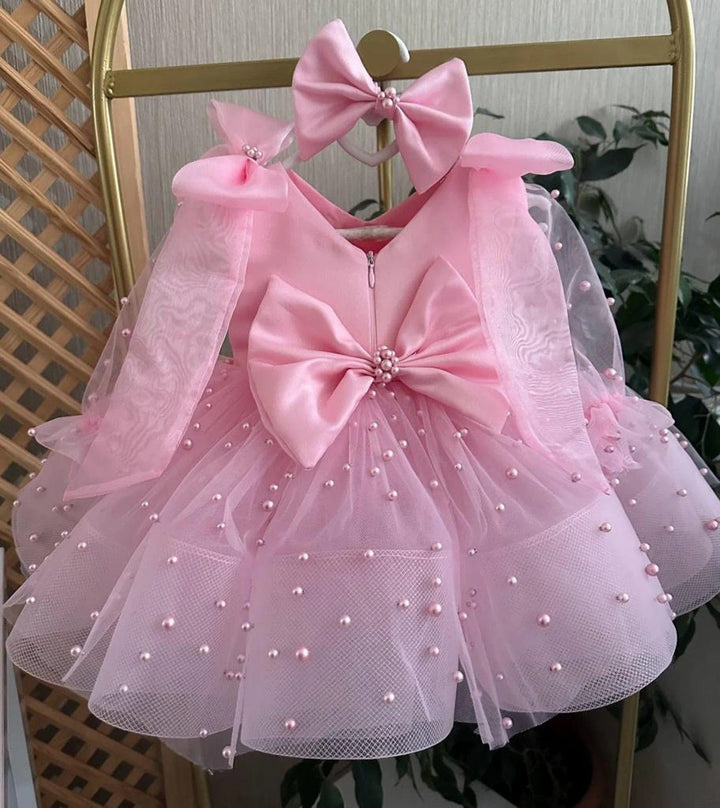 3m / Pink Sunnypetal Lilac Sleeveless Bows Beaded Knee-Length Flower Girl Dresses