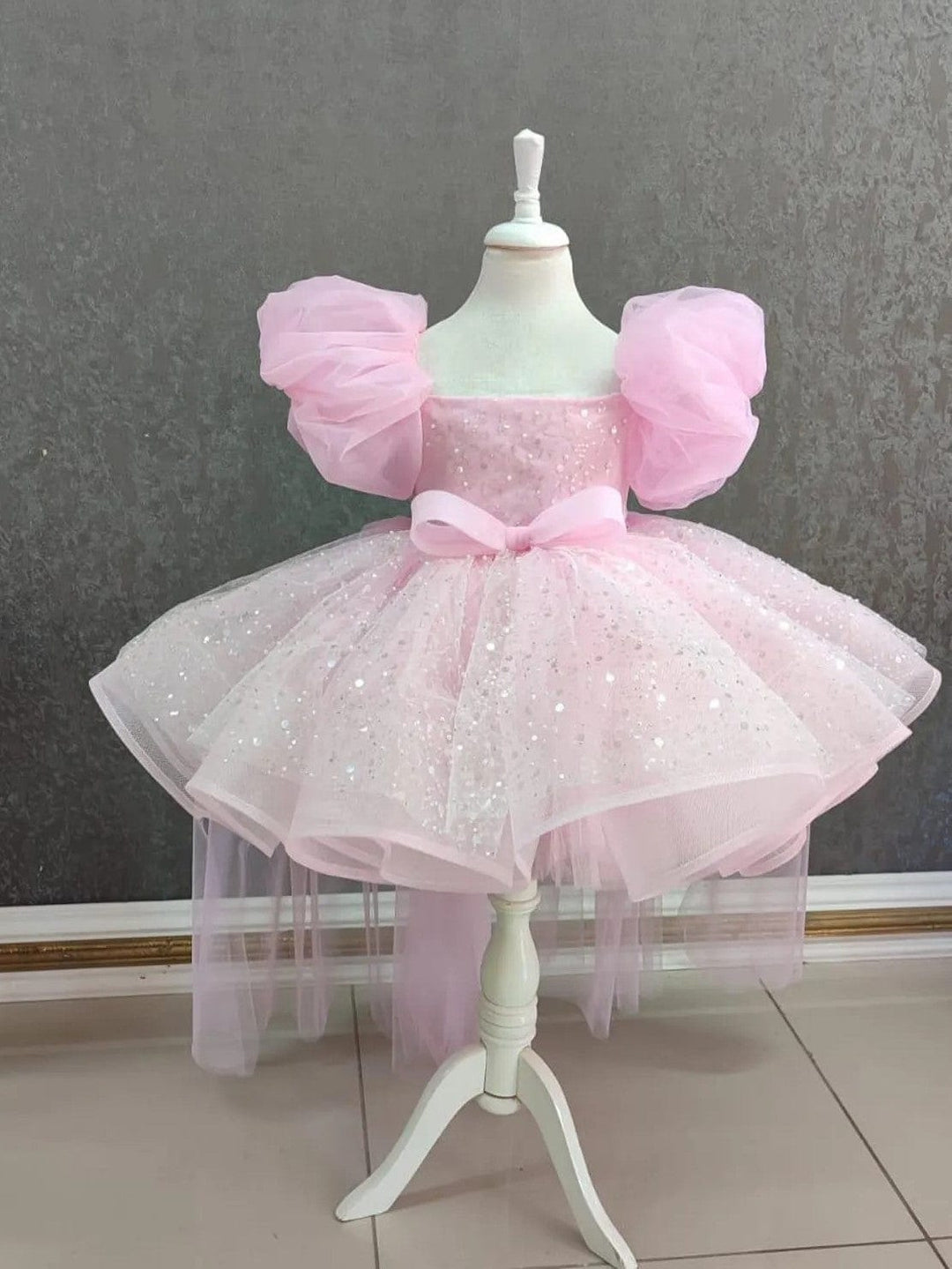 3m / Pink Sunnypetal Pink Puff Sleeve Birthday Princess Dress for Toddler Girls