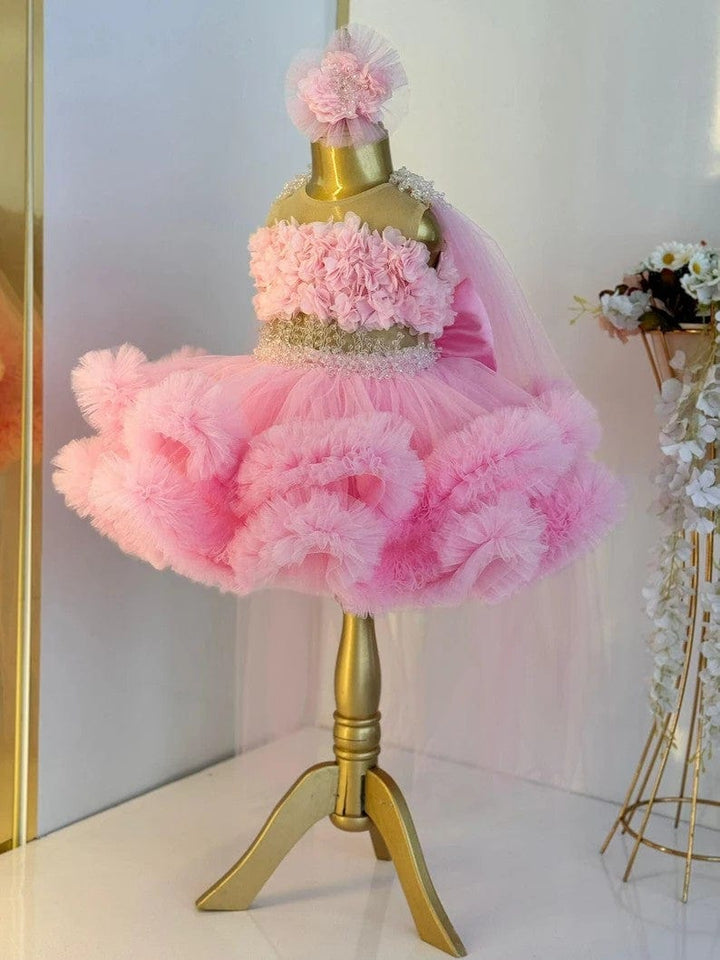 3m / Pink Sunnypetal Pink Puffy Ruffles Tulle Baby Girl First Birthday Pageant Dress