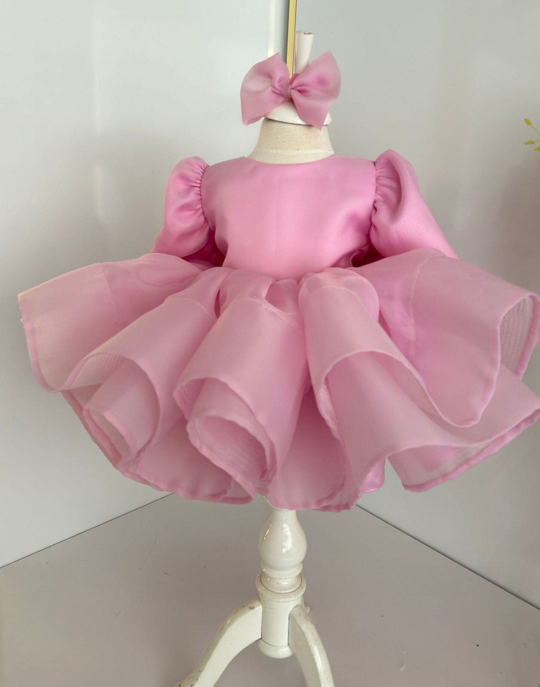 3m / Pink Sunnypetal Pink Puffy Tulle Knee-Length Baby Girl Fairy Dress with Big Bow