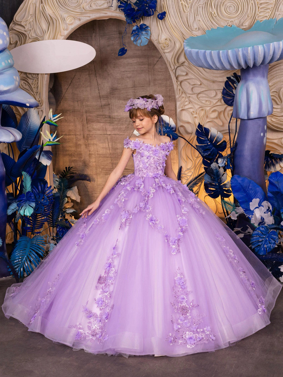 Sunnypetal Off-The-Shoulder Purple Appliques Sequins Tulle Floral Flow sunnypetal Sunnypetal Off-The-Shoulder Purple Appliques Sequins Tulle Floral Flow sunnypetal