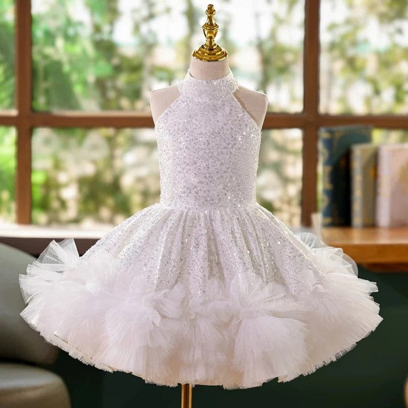 3m / White Sunnypetal Black Sequins Sleeveless Knee-Length Tulle Flower Girl Dresses