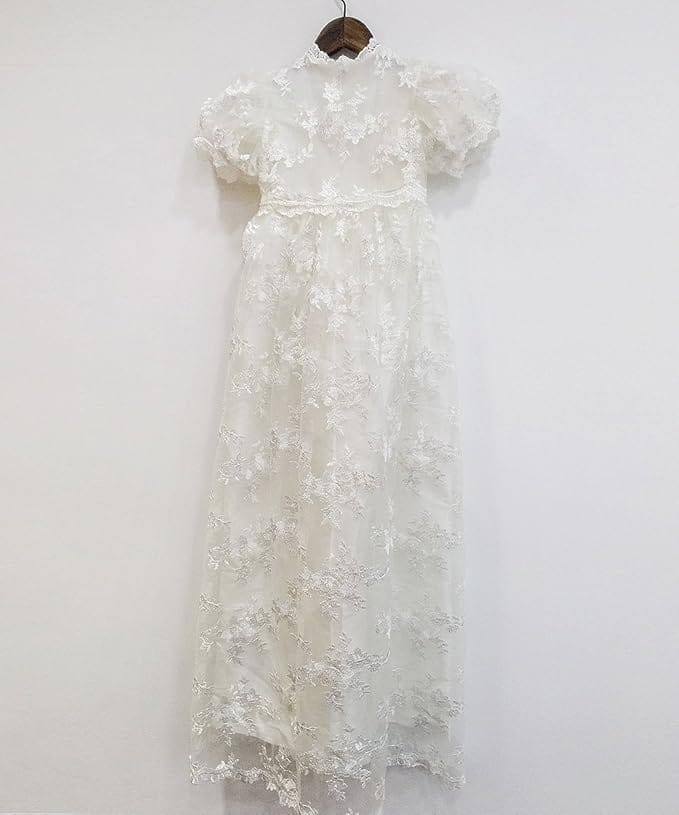 3m / White Sunnypetal Lace Baby Christening Gown – Newborn Baptism Dress for Girls