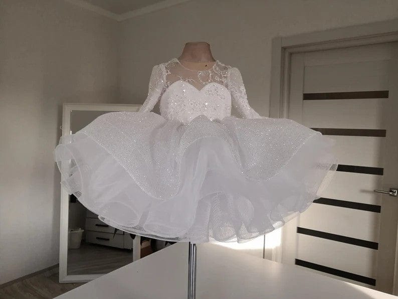 3m / White Sunnypetal Sparkling Flower Girl Dress Embroidered Princess Tutu Dress