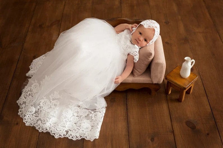 3m / White Without Headdress Sunnypetal  White Christening Gowns Newborn Girl Baptism Dress
