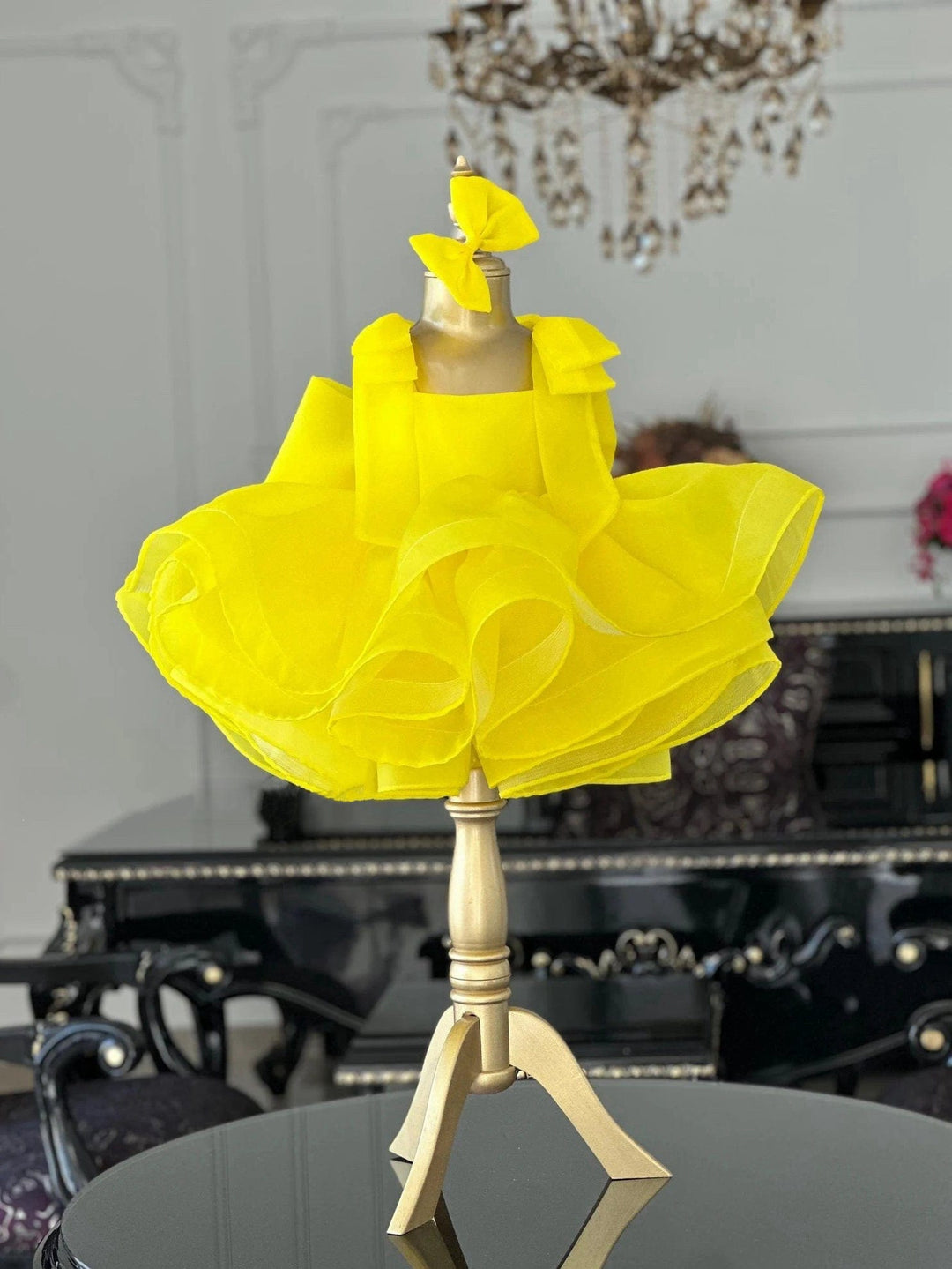 3m / Yellow Sunnypetal Yellow Sleeveless Bows Knee-Length Flower Girl Dresses