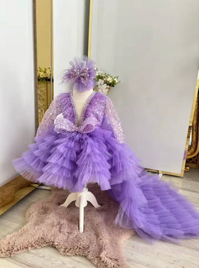 Sunnypetal V-Neck Feather Sequins Pageant Gown Tulle Flower Girl Dress sunnypetal Sunnypetal V-Neck Feather Sequins Pageant Gown Tulle Flower Girl Dress sunnypetal