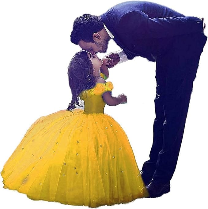 6m / Yellow Sunnypetal Off-The-Shoulder Ball Gown Flower Girls Dress Tulle With Beading