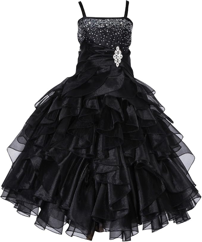 Sunnypetal Sparkling Blush Ruffle Flower Girl Dress Birthday Pageant Gown