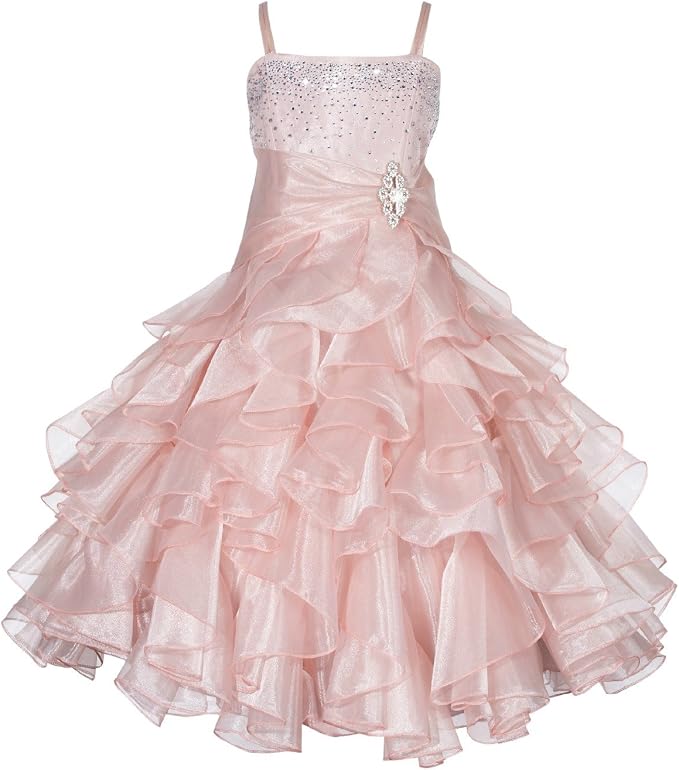 Sunnypetal Sparkling Blush Ruffle Flower Girl Dress Birthday Pageant Gown