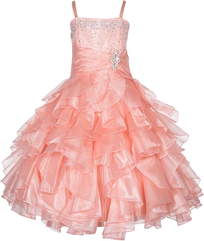 Sunnypetal Sparkling Blush Ruffle Flower Girl Dress Birthday Pageant Gown