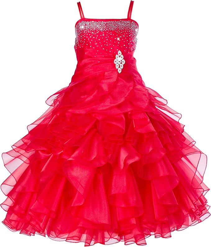Sunnypetal Sparkling Blush Ruffle Flower Girl Dress Birthday Pageant Gown