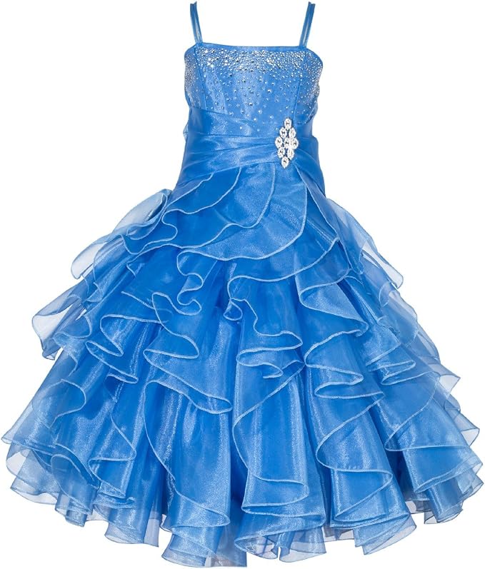 Sunnypetal Sparkling Blush Ruffle Flower Girl Dress Birthday Pageant Gown