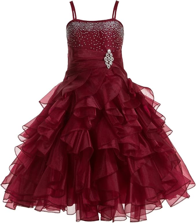 Sunnypetal Sparkling Blush Ruffle Flower Girl Dress Birthday Pageant Gown