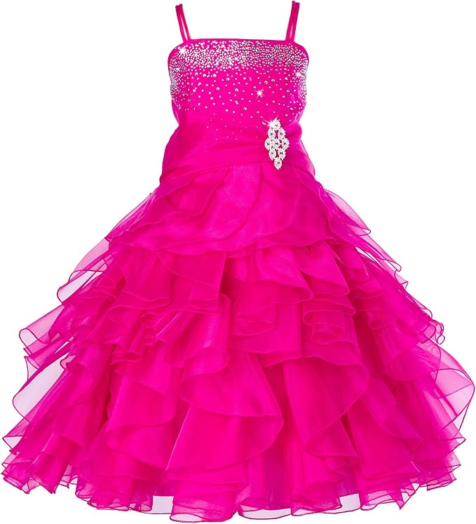 Sunnypetal Sparkling Blush Ruffle Flower Girl Dress Birthday Pageant Gown