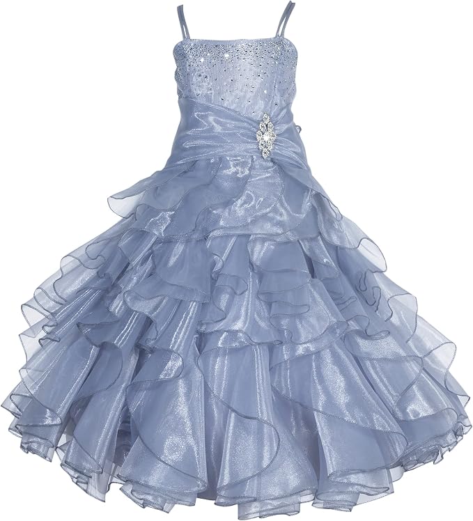 Sunnypetal Sparkling Blush Ruffle Flower Girl Dress Birthday Pageant Gown